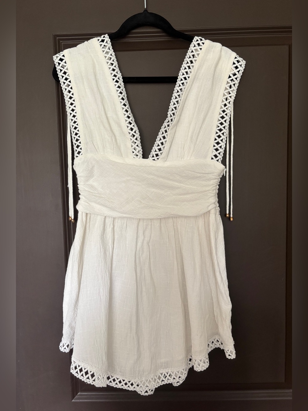 Indikah White Sleeveless Micro Mini Dress Tunic 100% Cotton Boho Festival